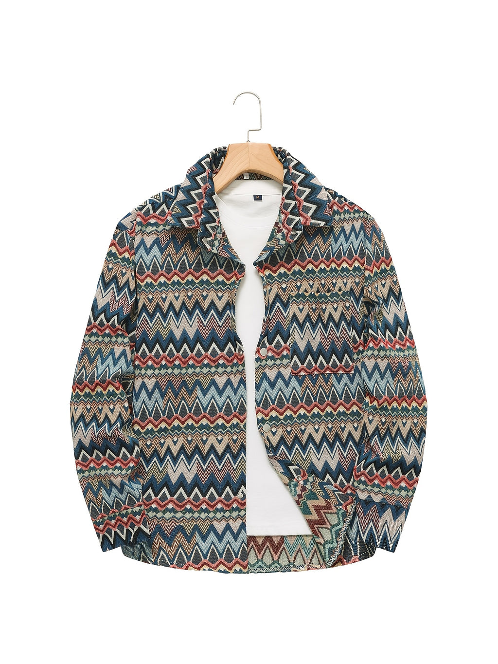 Bohemian Geometric Zigzag Print Long-Sleeve Shirt