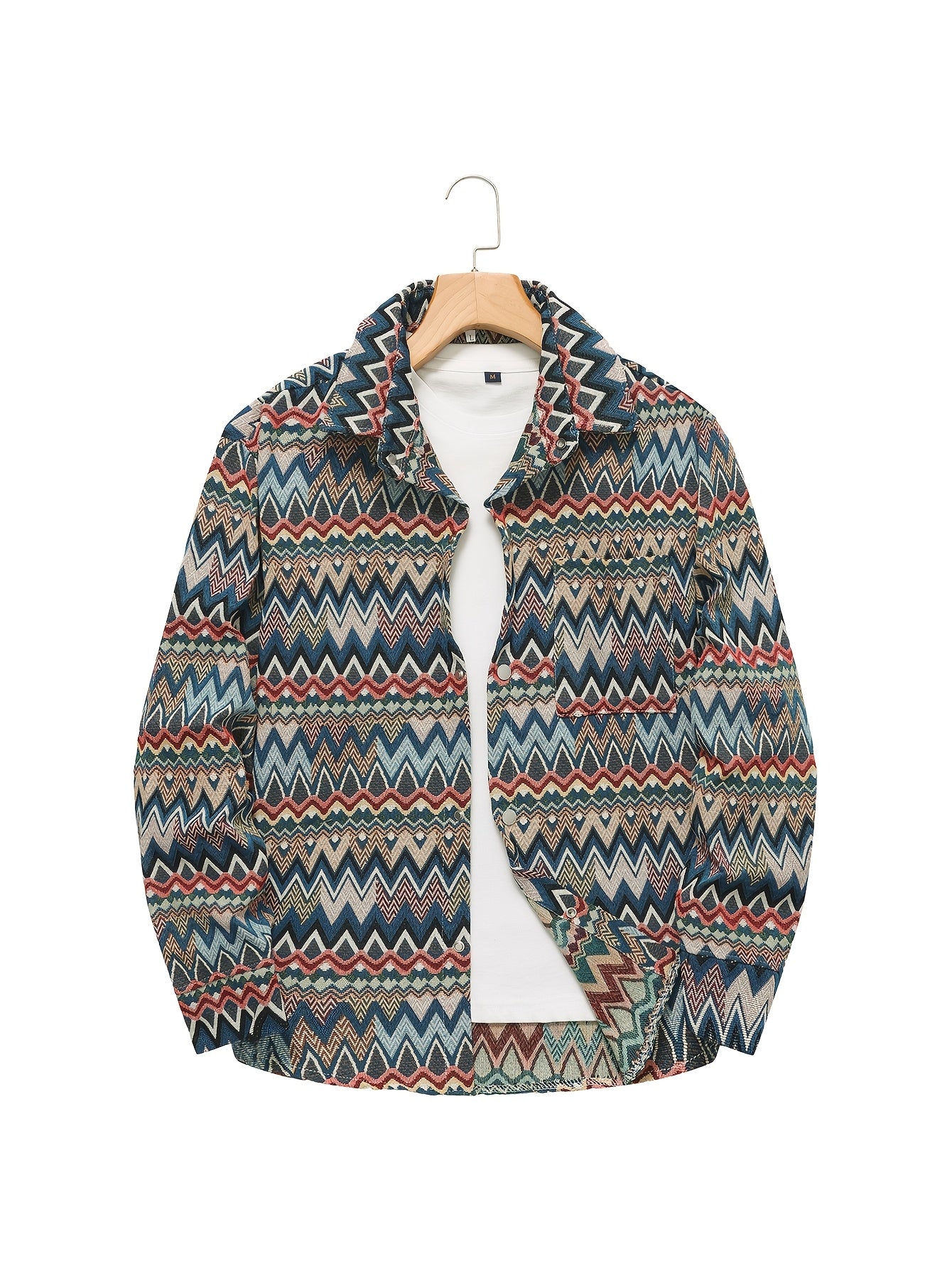 Bohemian Geometric Zigzag Print Long-Sleeve Shirt