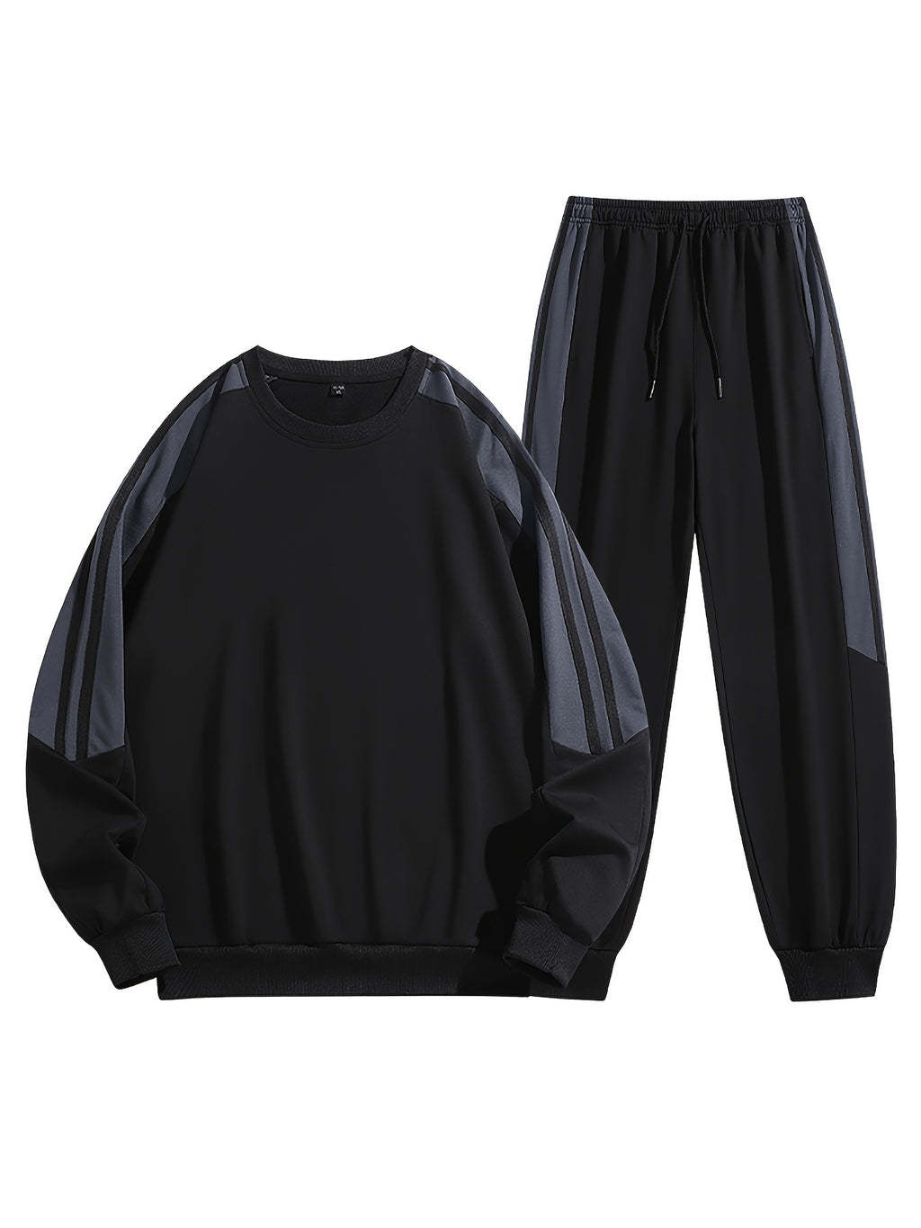 Black Contrast Stripe Athletic Tracksuit Set