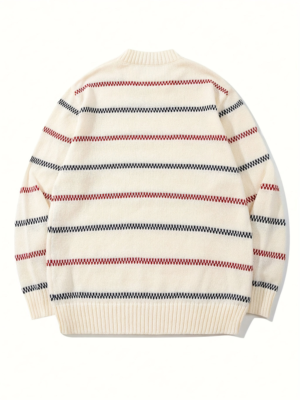 Cream Base Red & Navy Chevron Stripe Crewneck Knit Sweater