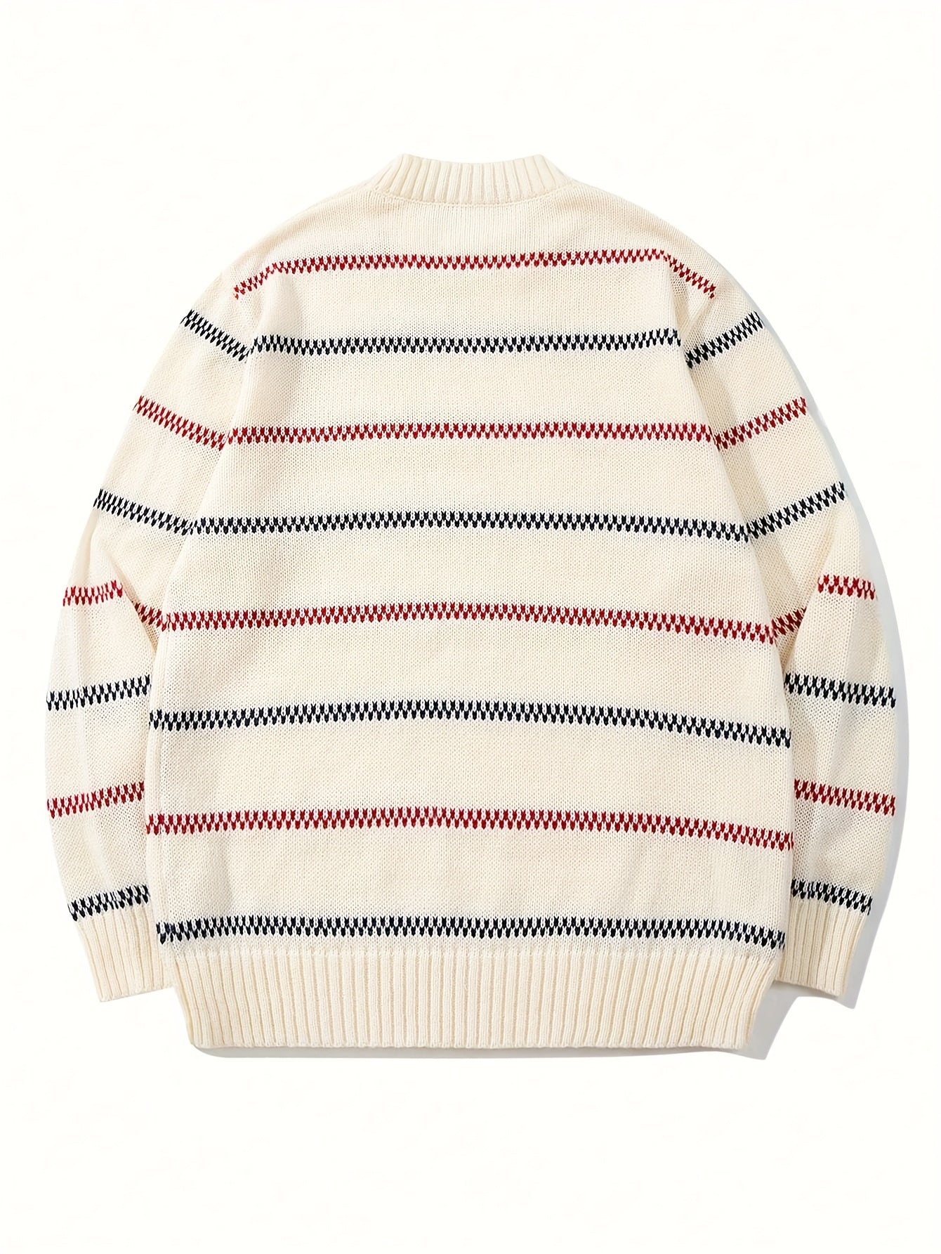 Cream Base Red & Navy Chevron Stripe Crewneck Knit Sweater