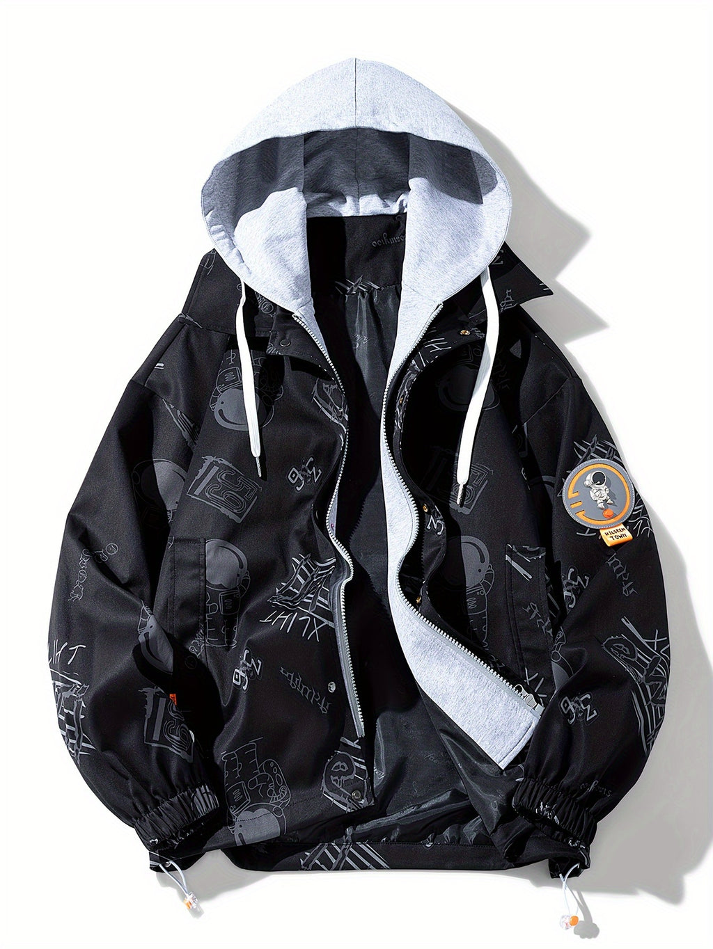Astronaut Graffiti Two-Tone Hooded Windbreaker