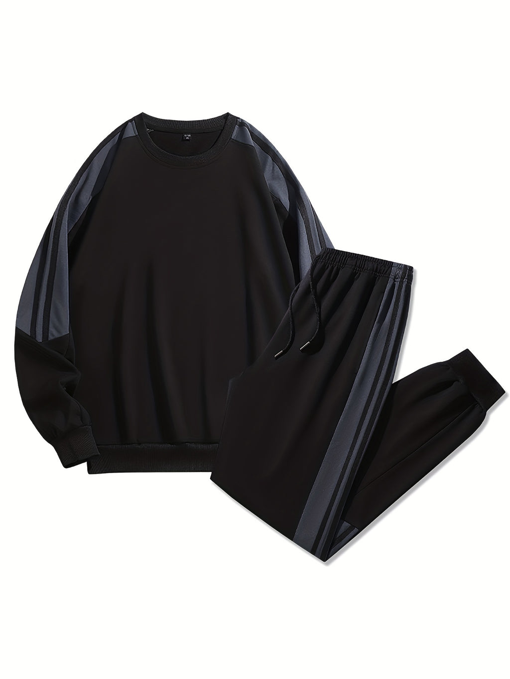 Black Contrast Stripe Athletic Tracksuit Set