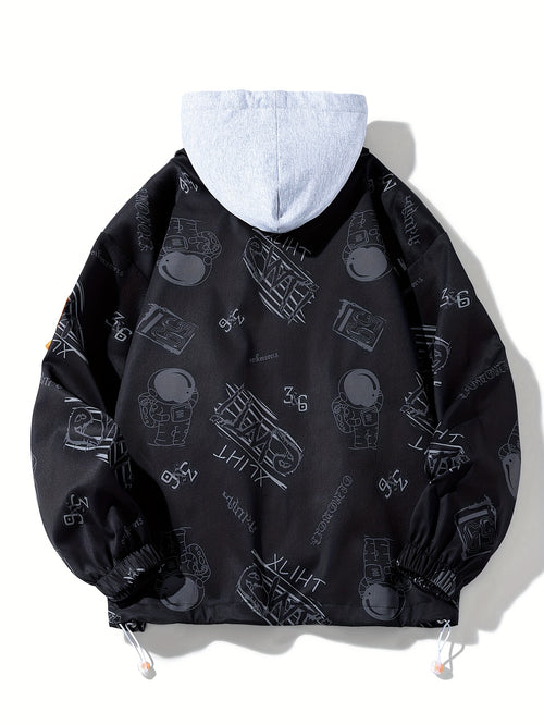 Astronaut Graffiti Two-Tone Hooded Windbreaker