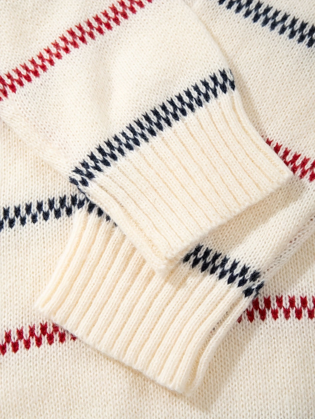 Cream Base Red & Navy Chevron Stripe Crewneck Knit Sweater