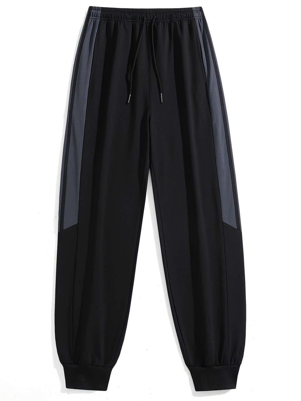 Black Contrast Stripe Athletic Tracksuit Set