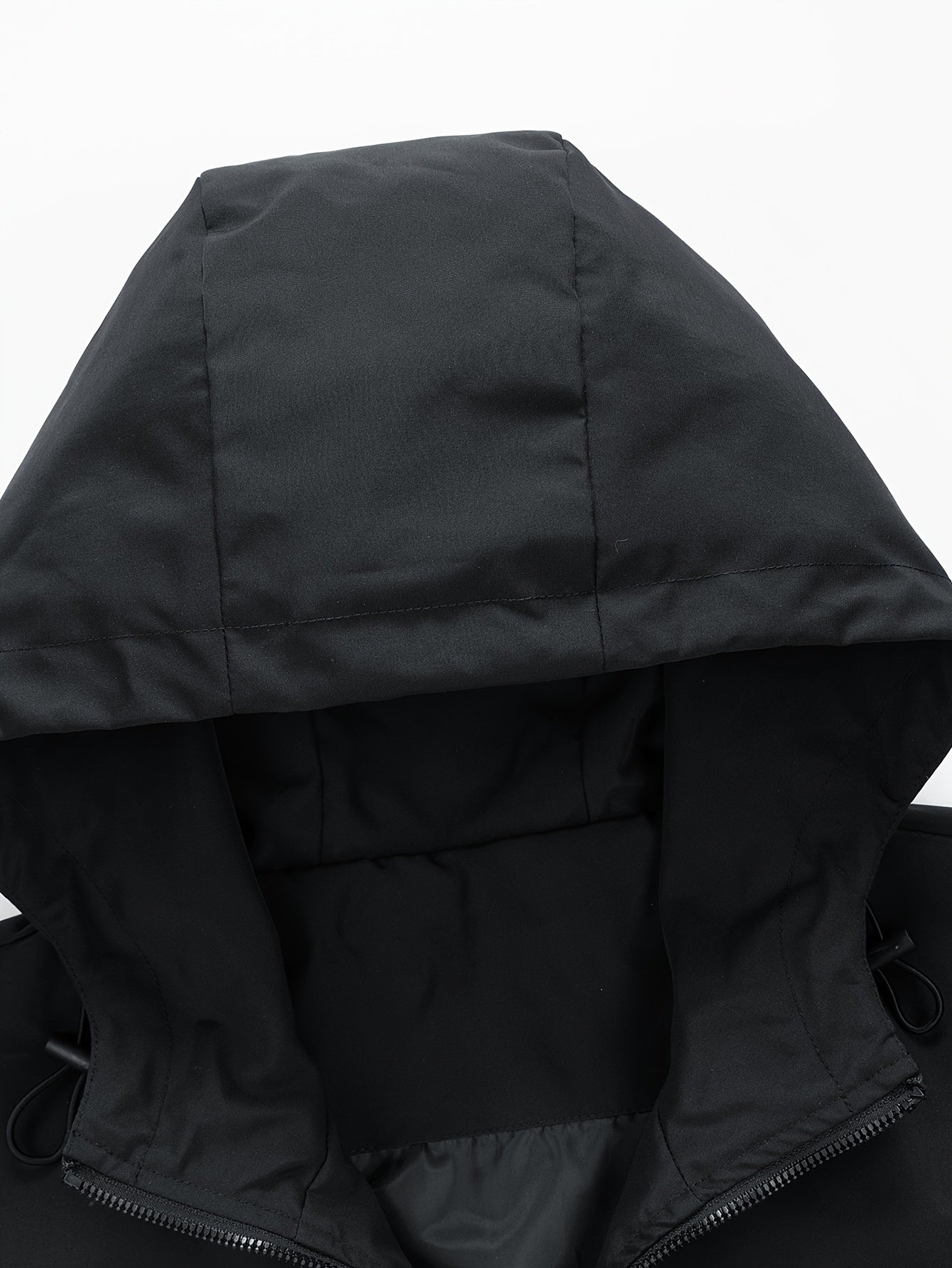 Black Water-Resistant Star-Print Oversized Hooded Windbreaker