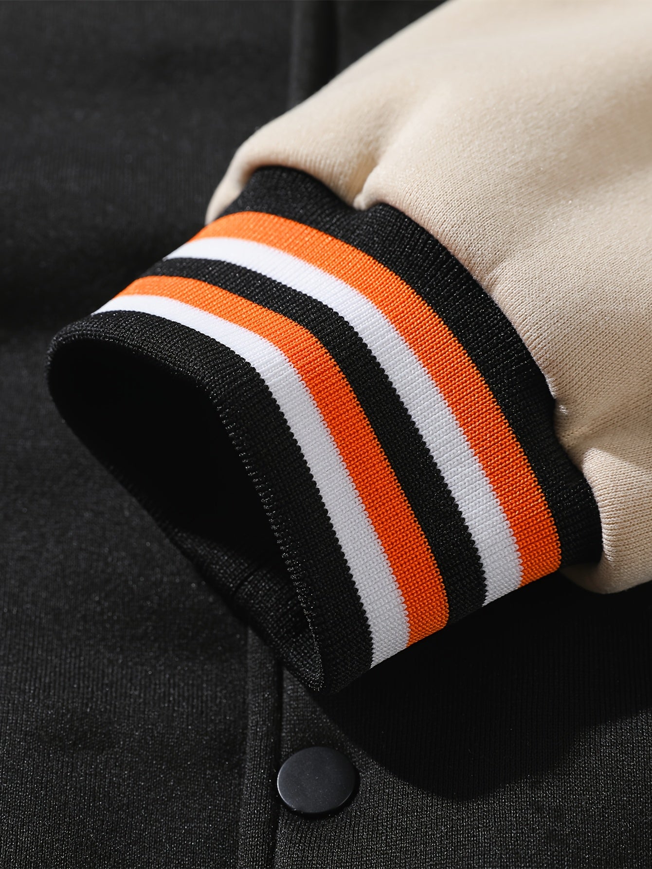 Black & Khaki Hooded Varsity Baseball Jacket with Embroidery