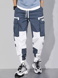 Navy & White Color-Block Cargo Jogger Pants