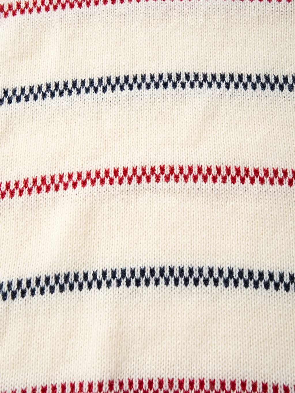 Cream Base Red & Navy Chevron Stripe Crewneck Knit Sweater
