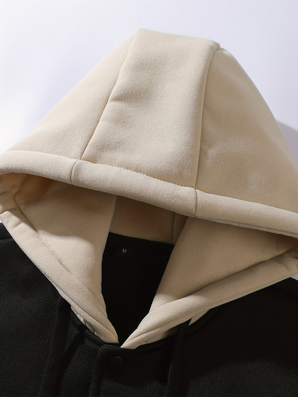 Black & Khaki Hooded Varsity Baseball Jacket with Embroidery