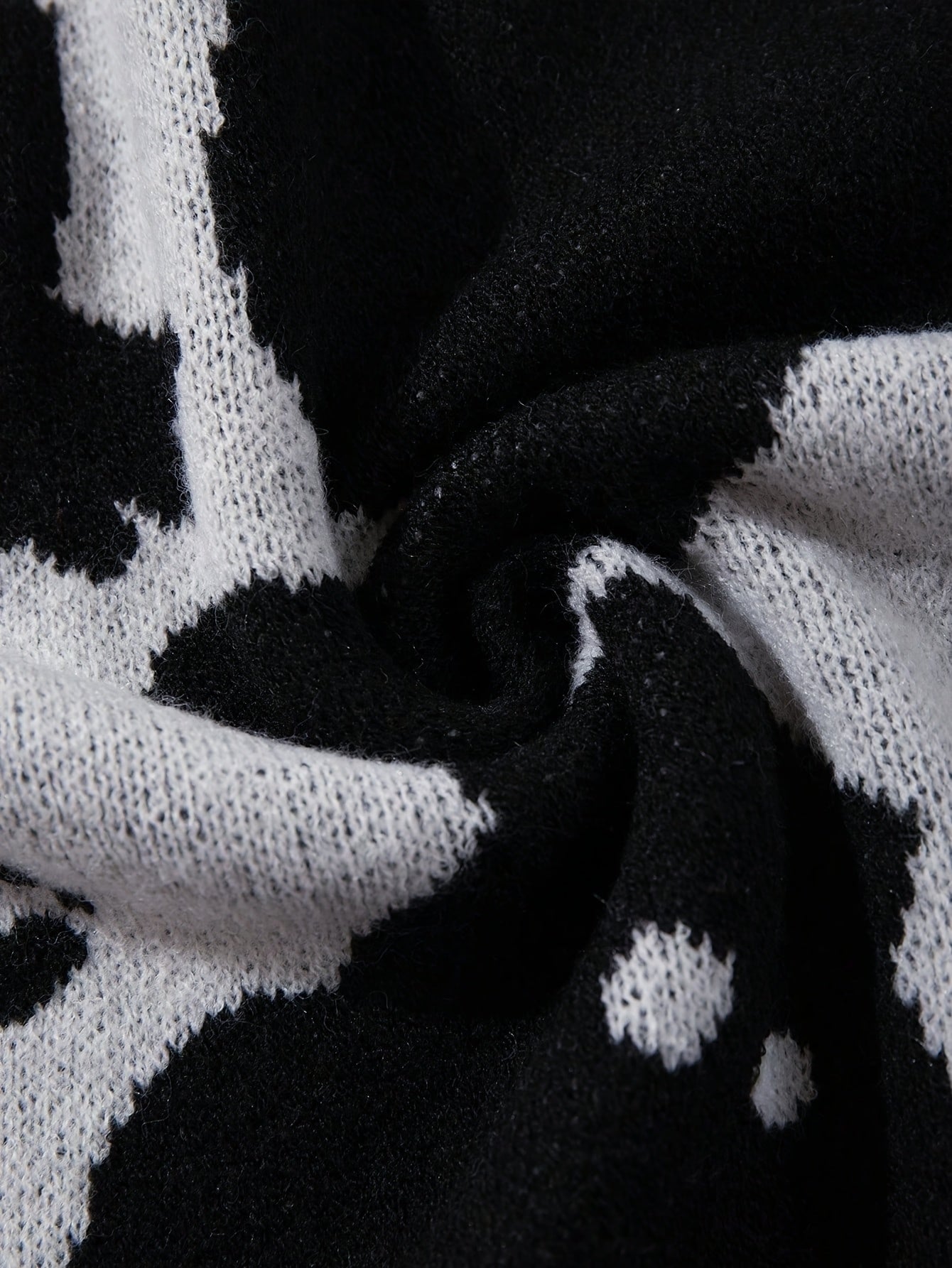 Black & White Cute Cat Print Oversized Crewneck Knit Sweater