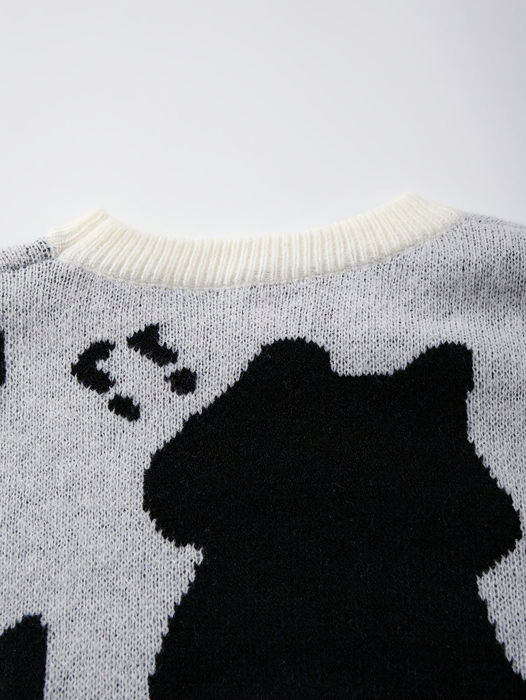 Black & White Cute Cat Print Oversized Crewneck Knit Sweater