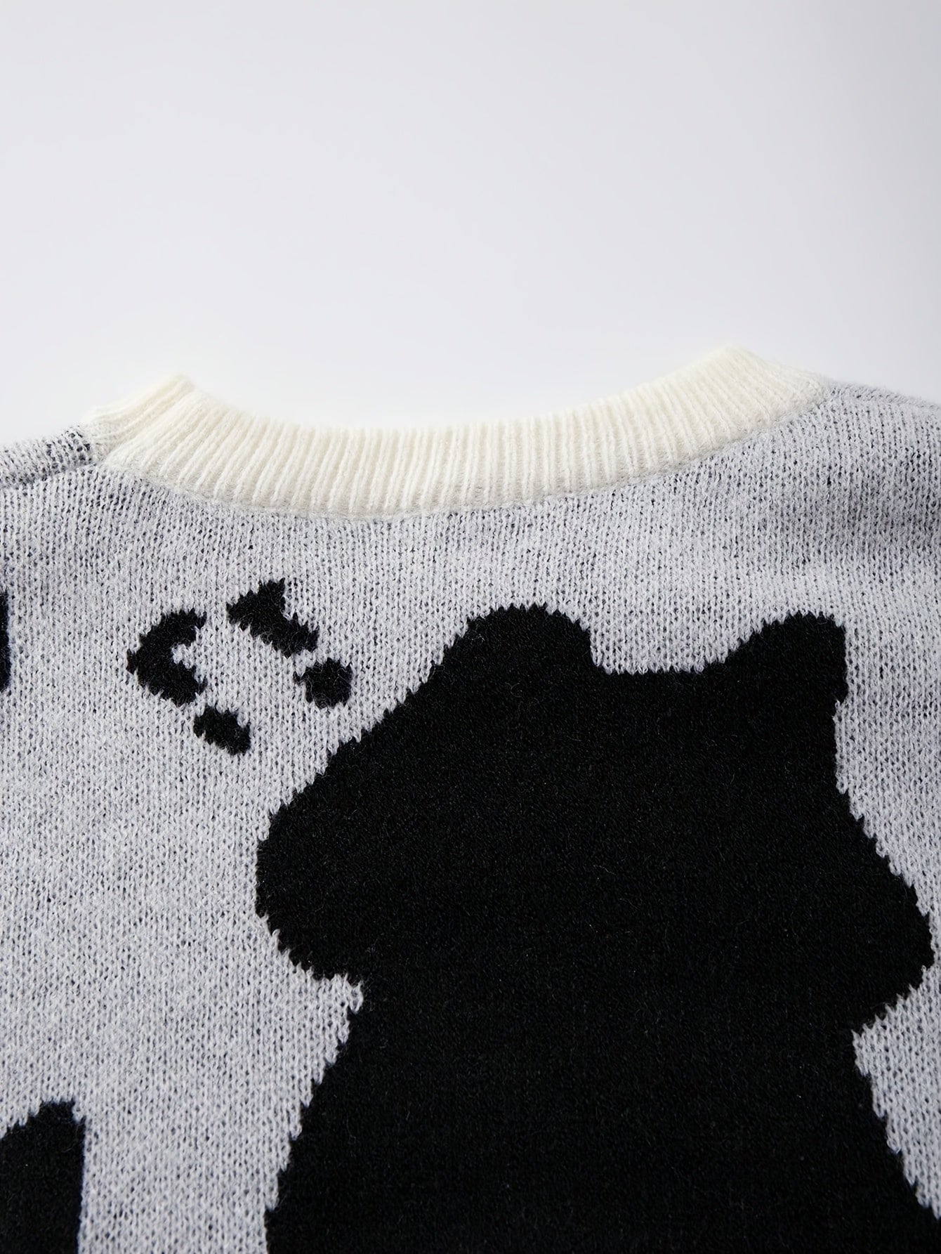 Black & White Cute Cat Print Oversized Crewneck Knit Sweater