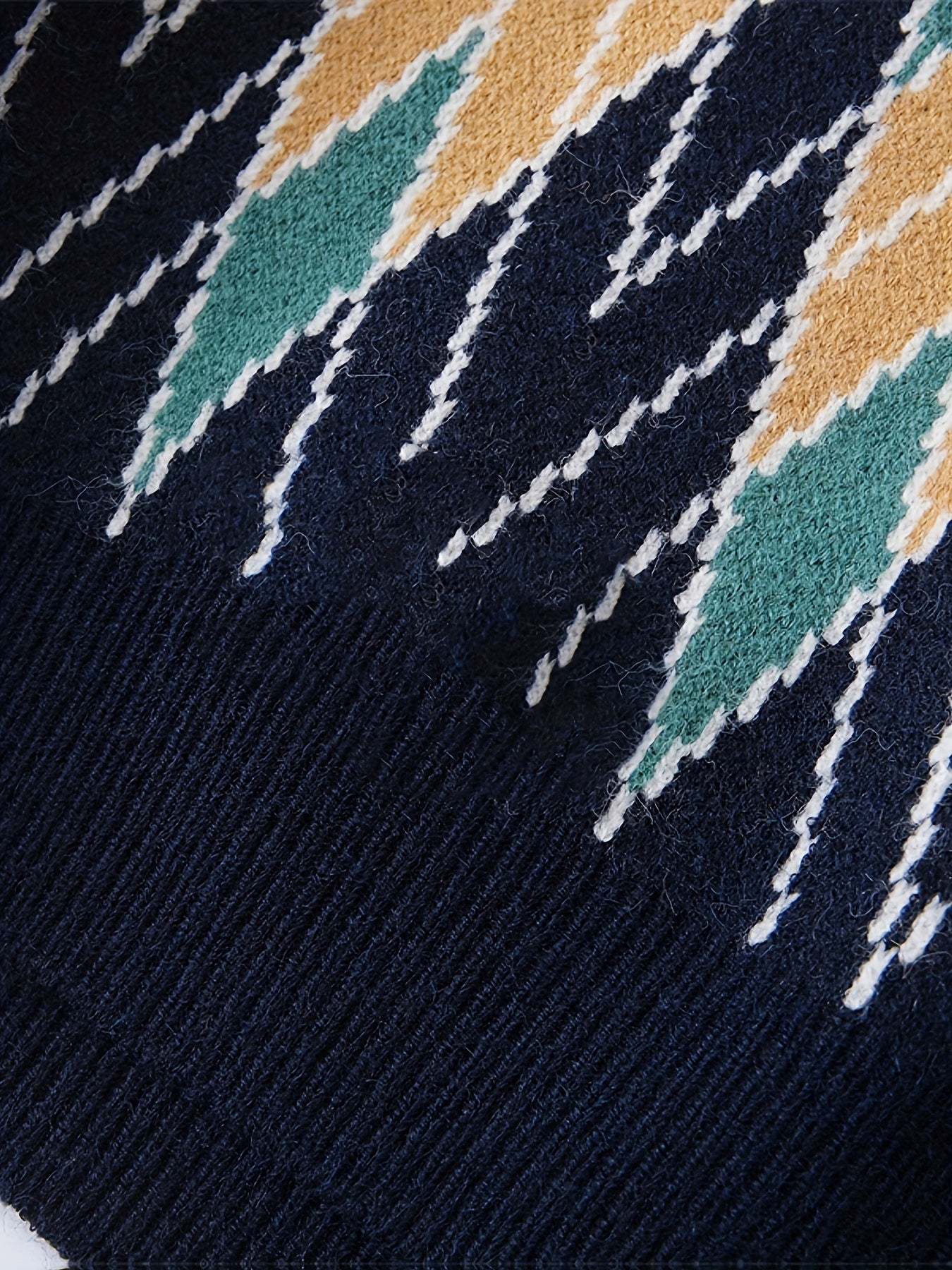 Retro Argyle Knit Crewneck Sweater (Navy & Earth Tone)