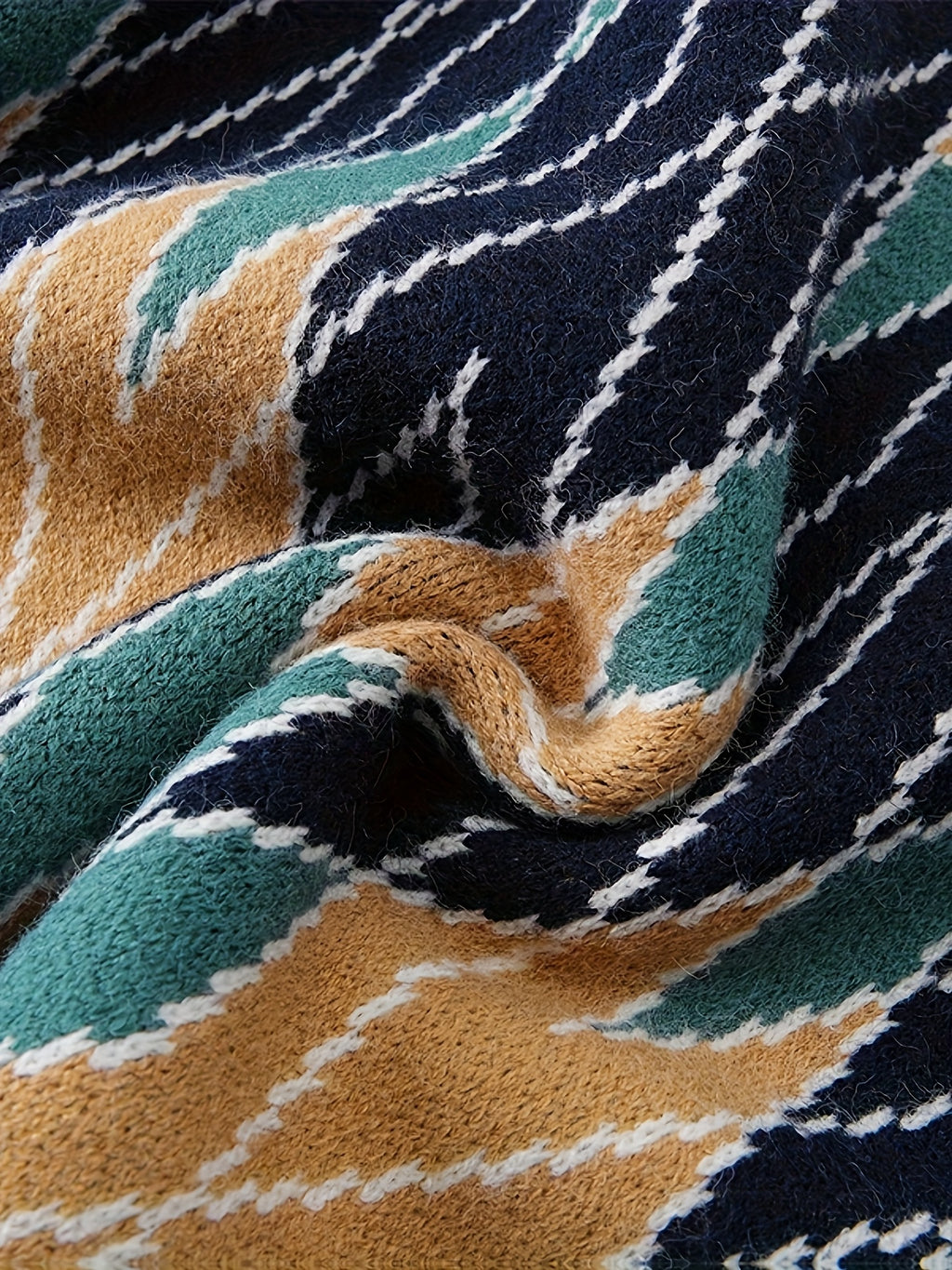 Retro Argyle Knit Crewneck Sweater (Navy & Earth Tone)